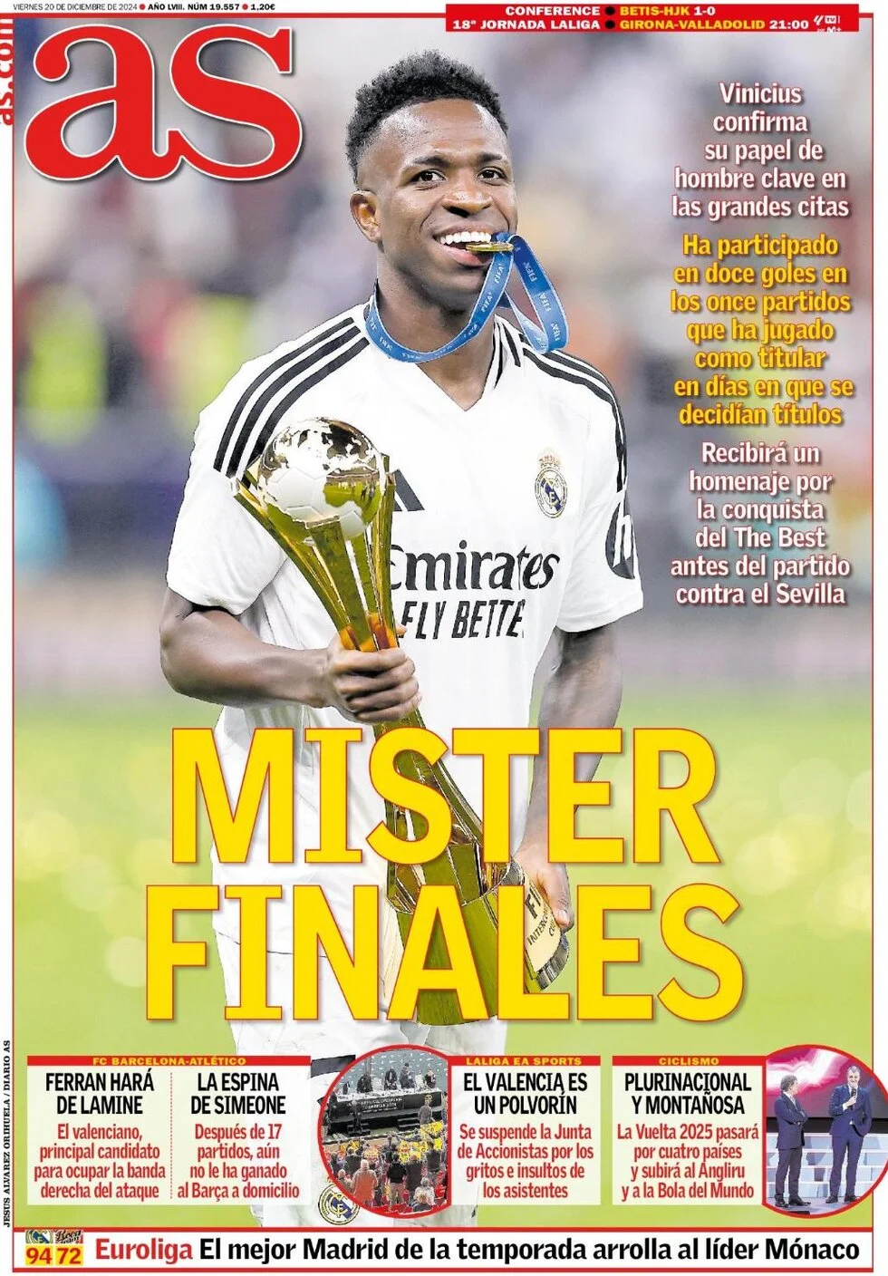 anteprima della prima pagina di as-madrid del 20/12/2024