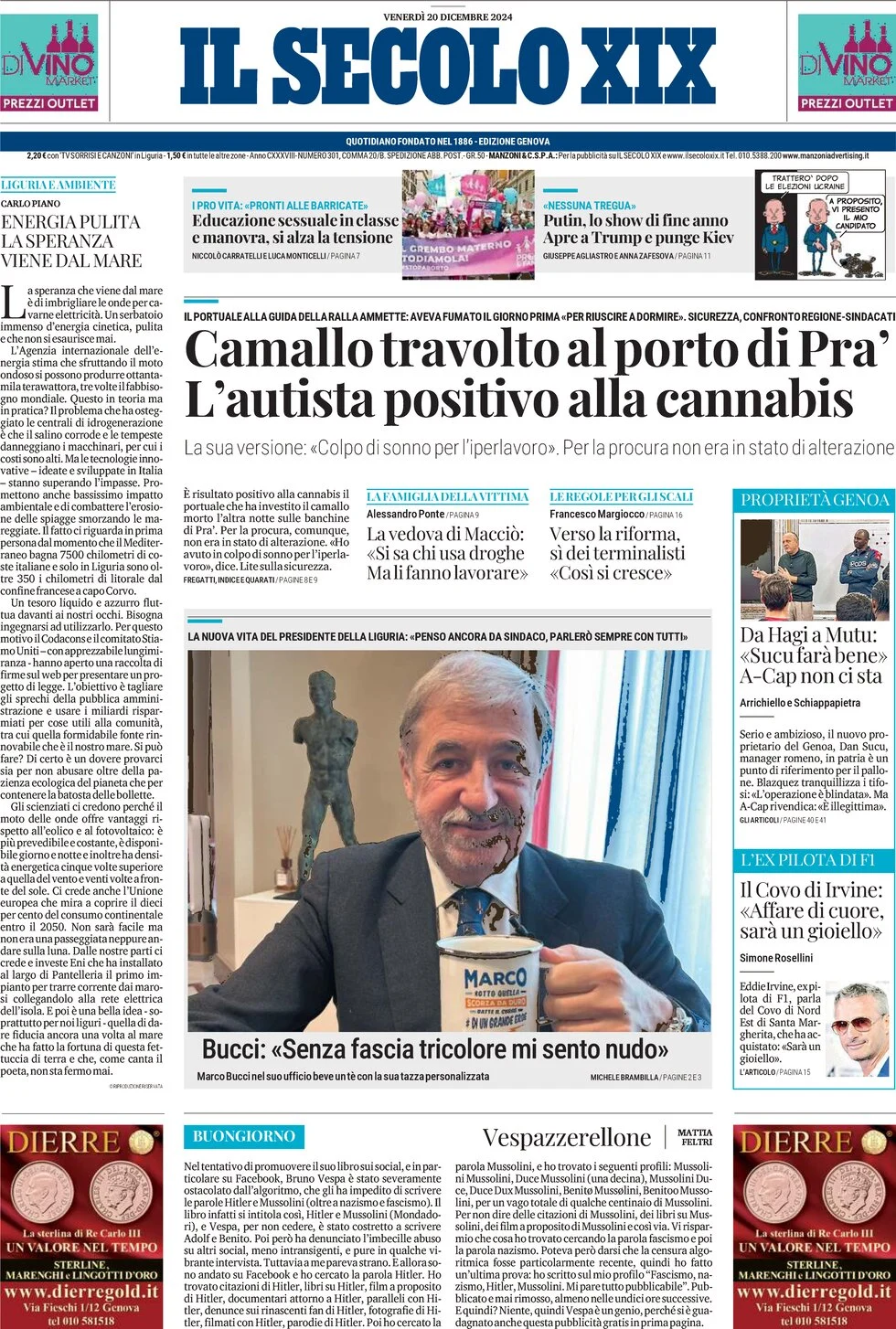anteprima della prima pagina di il-secolo-xix del 20/12/2024