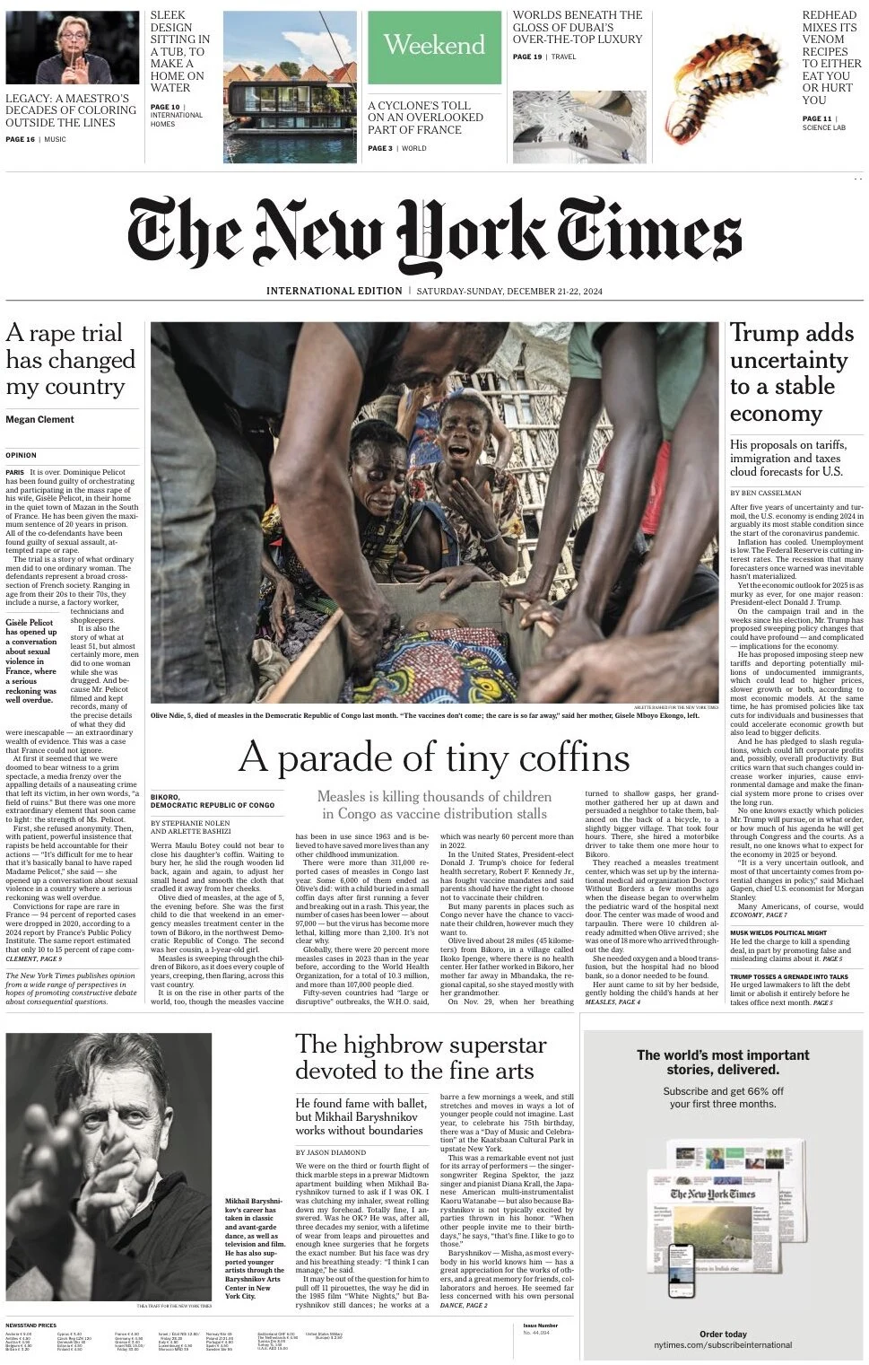 anteprima della prima pagina di the-new-york-times del 21/12/2024