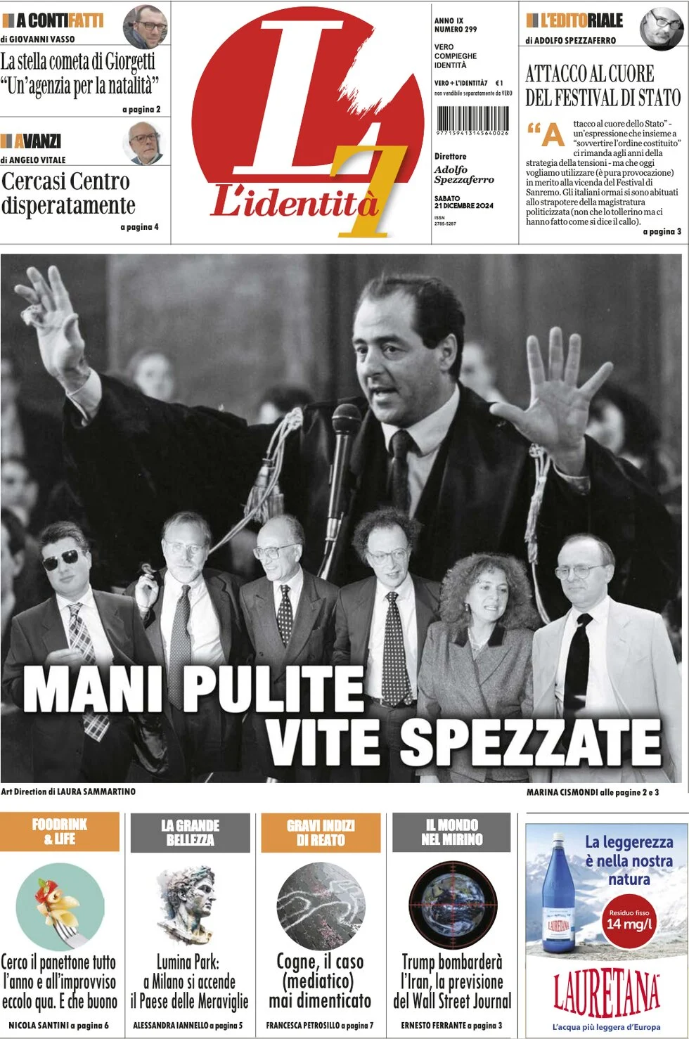 anteprima della prima pagina di lidentit del 21/12/2024