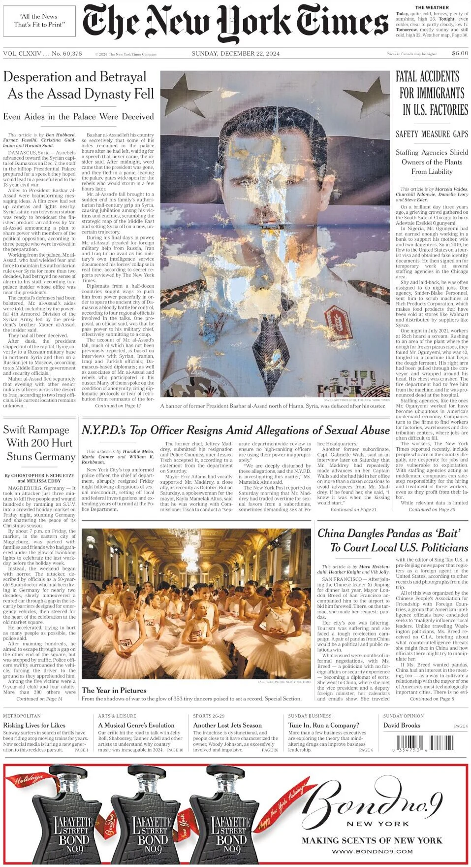 anteprima della prima pagina di the-new-york-times del 22/12/2024