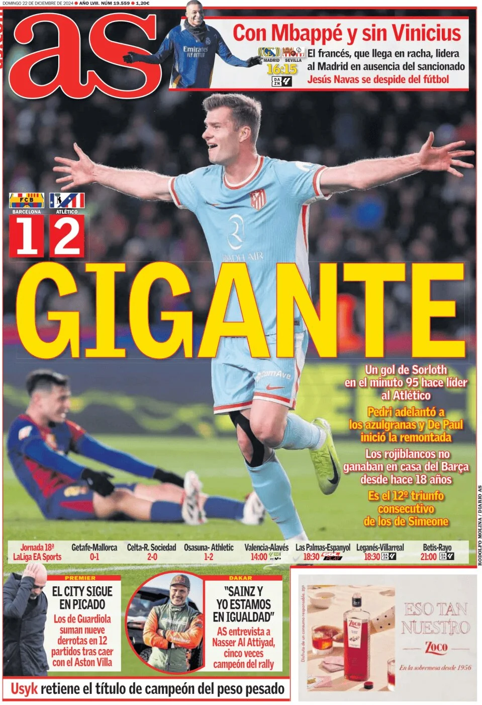 anteprima della prima pagina di as-madrid del 22/12/2024