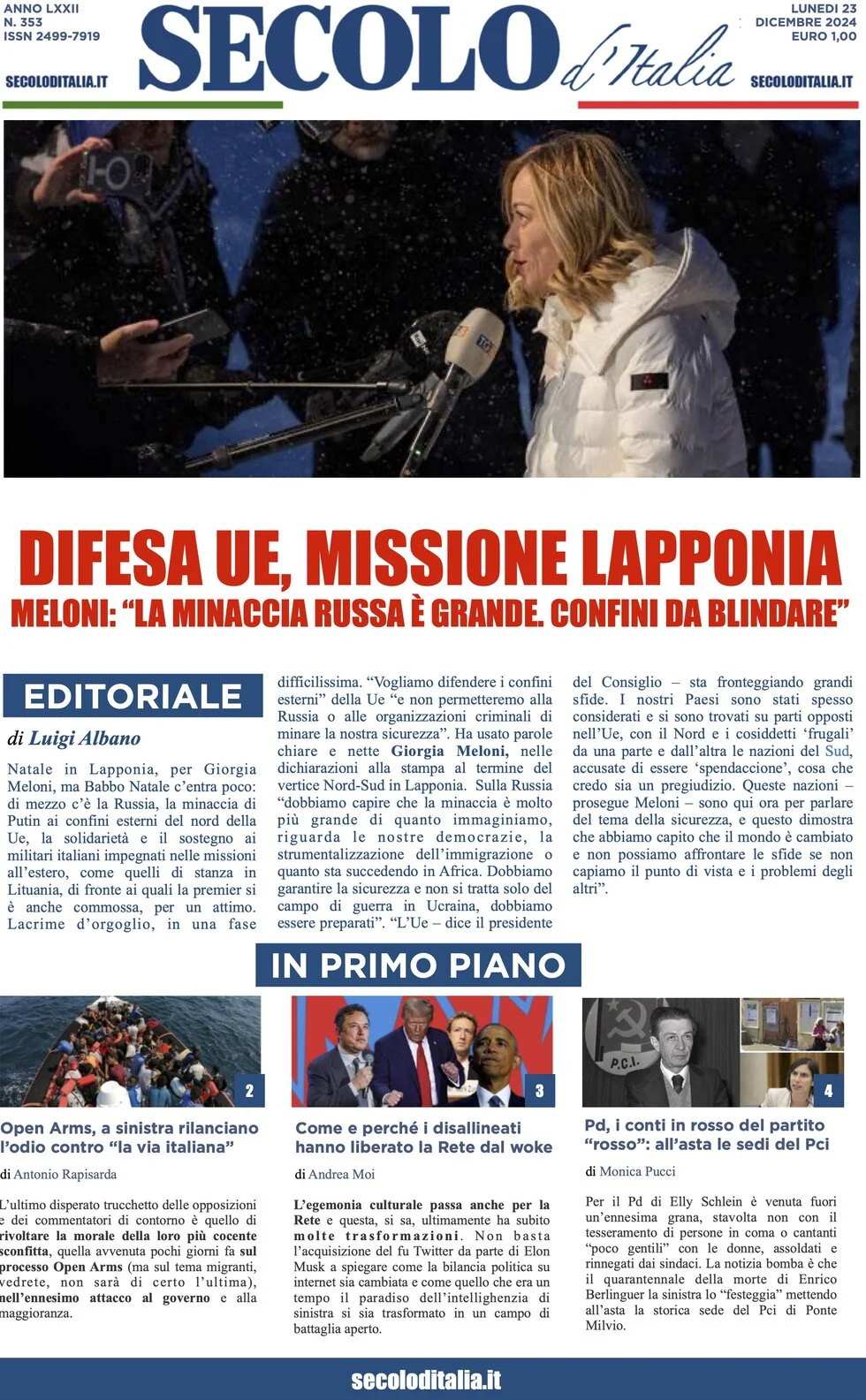 anteprima della prima pagina di secolo-ditalia del 23/12/2024