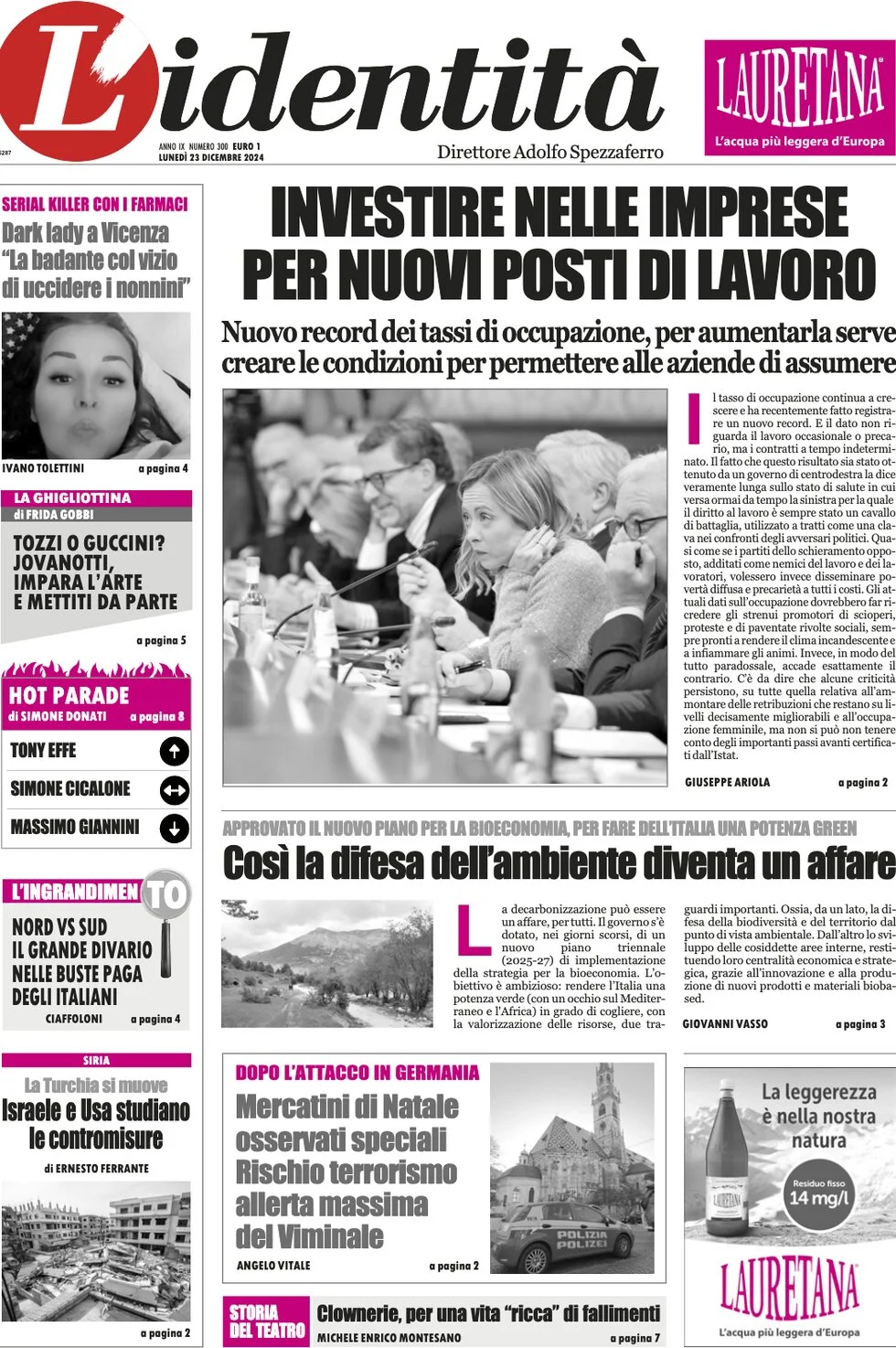 anteprima della prima pagina di lidentit del 23/12/2024