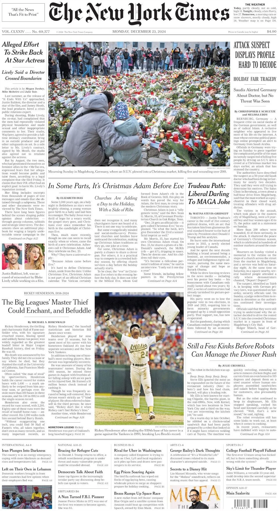 anteprima della prima pagina di the-new-york-times del 23/12/2024