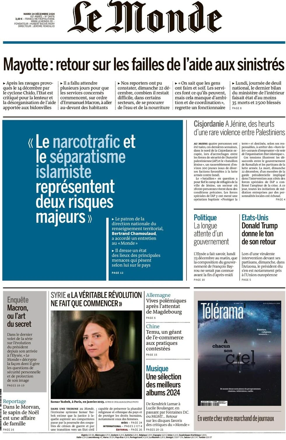anteprima della prima pagina di le-monde del 23/12/2024