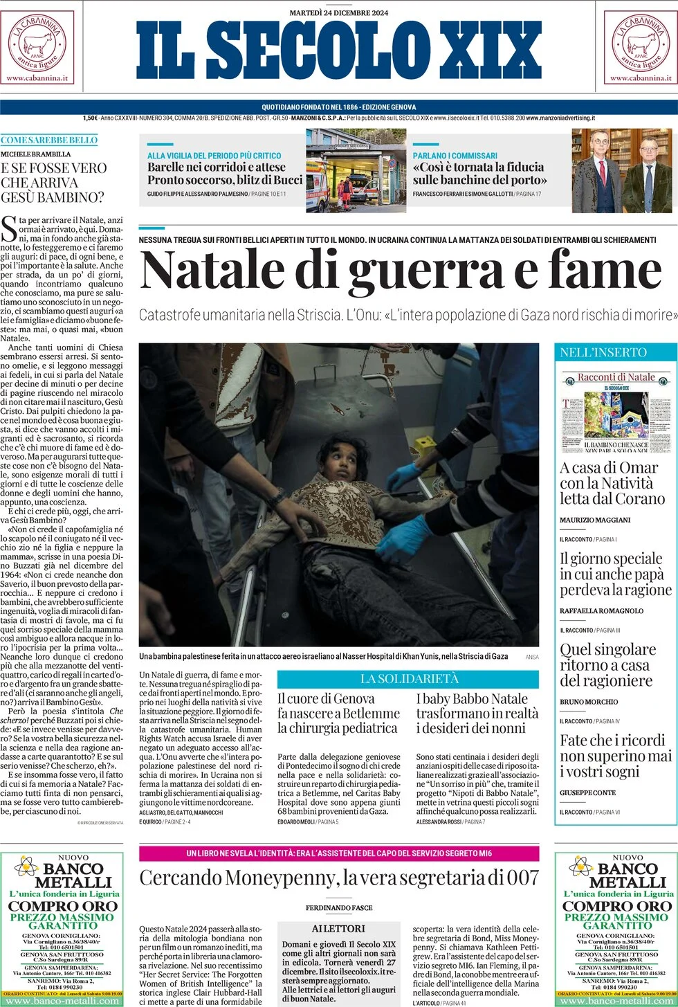 anteprima della prima pagina di il-secolo-xix del 24/12/2024