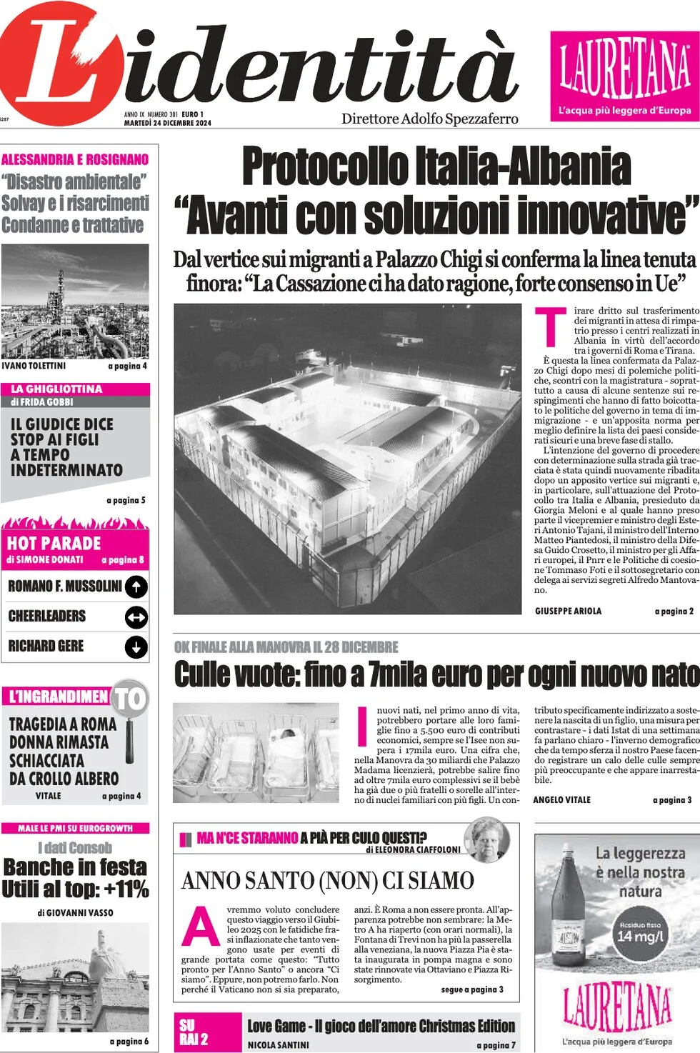 anteprima della prima pagina di lidentit del 24/12/2024