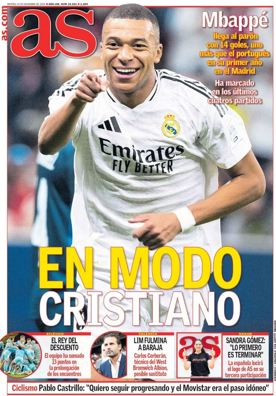 anteprima della prima pagina di as-madrid del 24/12/2024