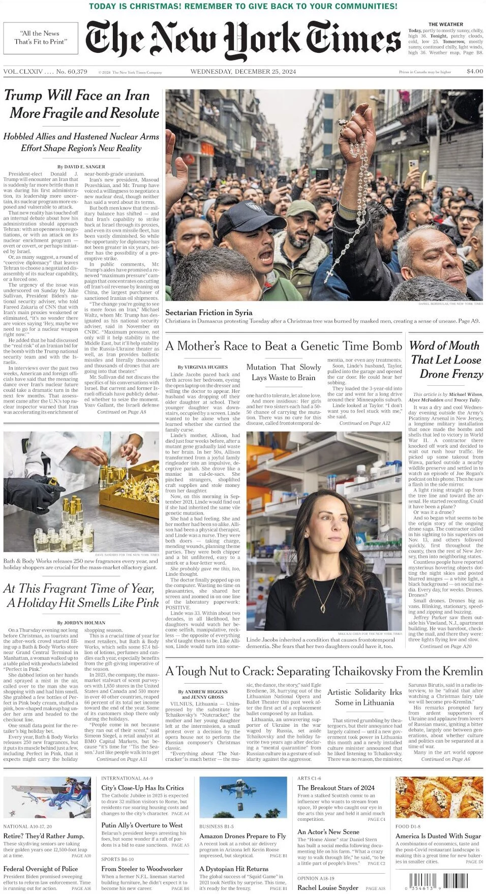 anteprima della prima pagina di the-new-york-times del 25/12/2024