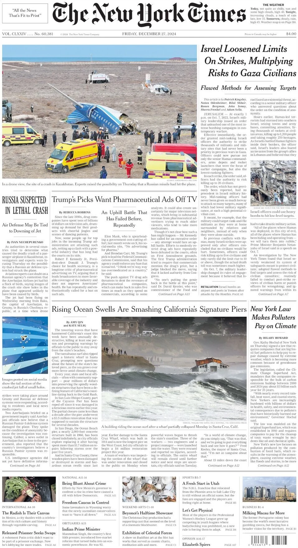 anteprima della prima pagina di the-new-york-times del 27/12/2024