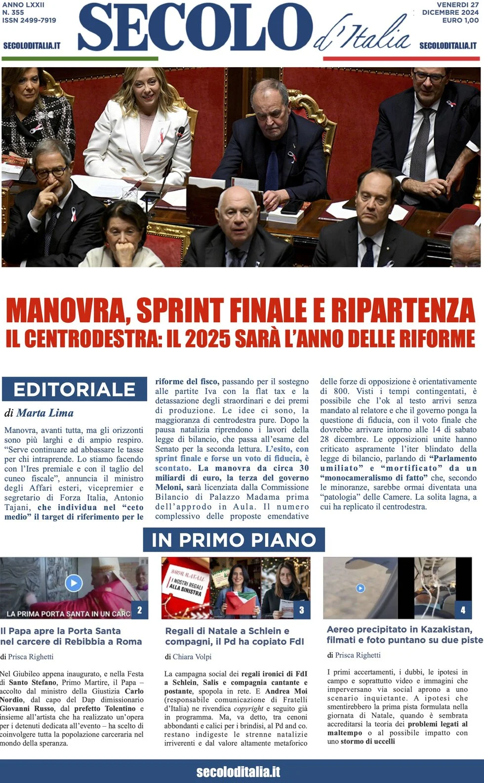 anteprima della prima pagina di secolo-ditalia del 27/12/2024