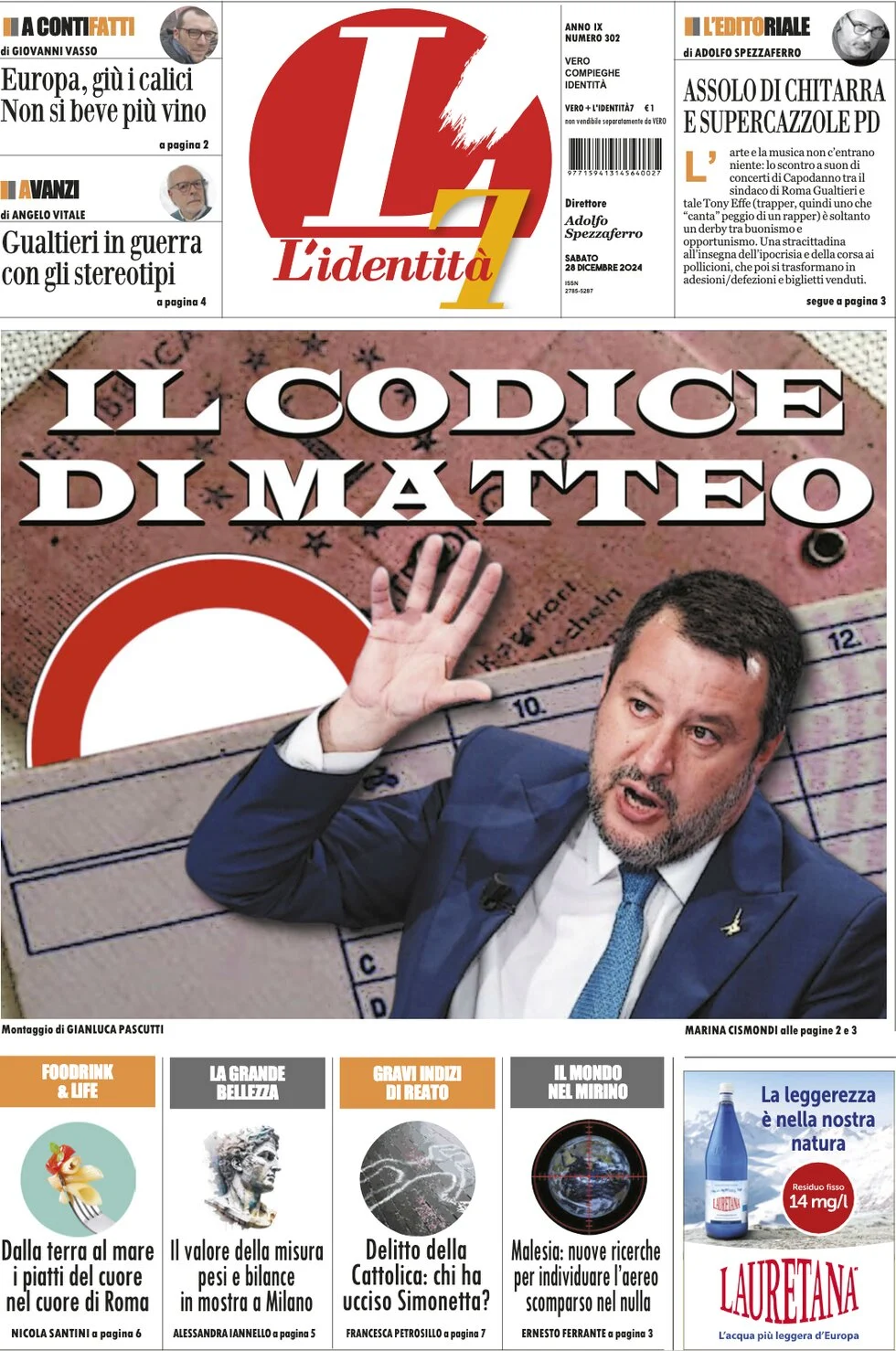 anteprima della prima pagina di lidentit del 28/12/2024