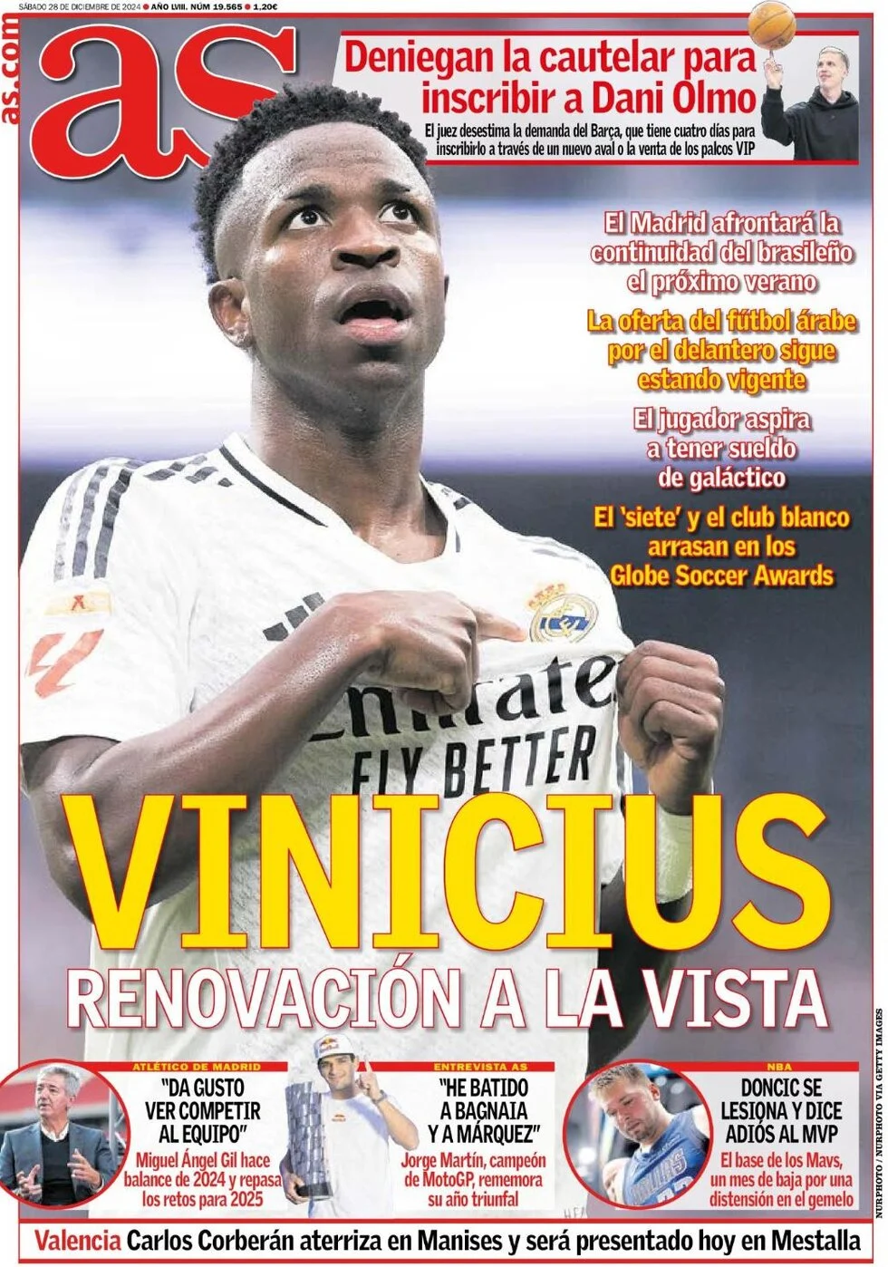 anteprima della prima pagina di as-madrid del 28/12/2024
