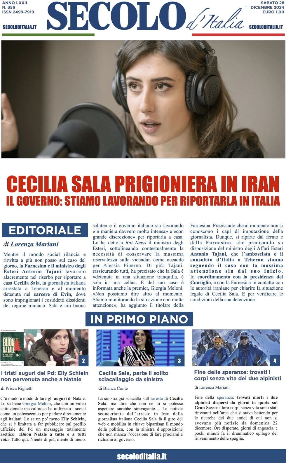 anteprima della prima pagina di secolo-ditalia del 28/12/2024
