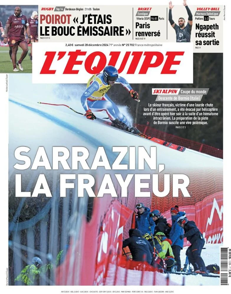 anteprima della prima pagina di lequipe del 28/12/2024