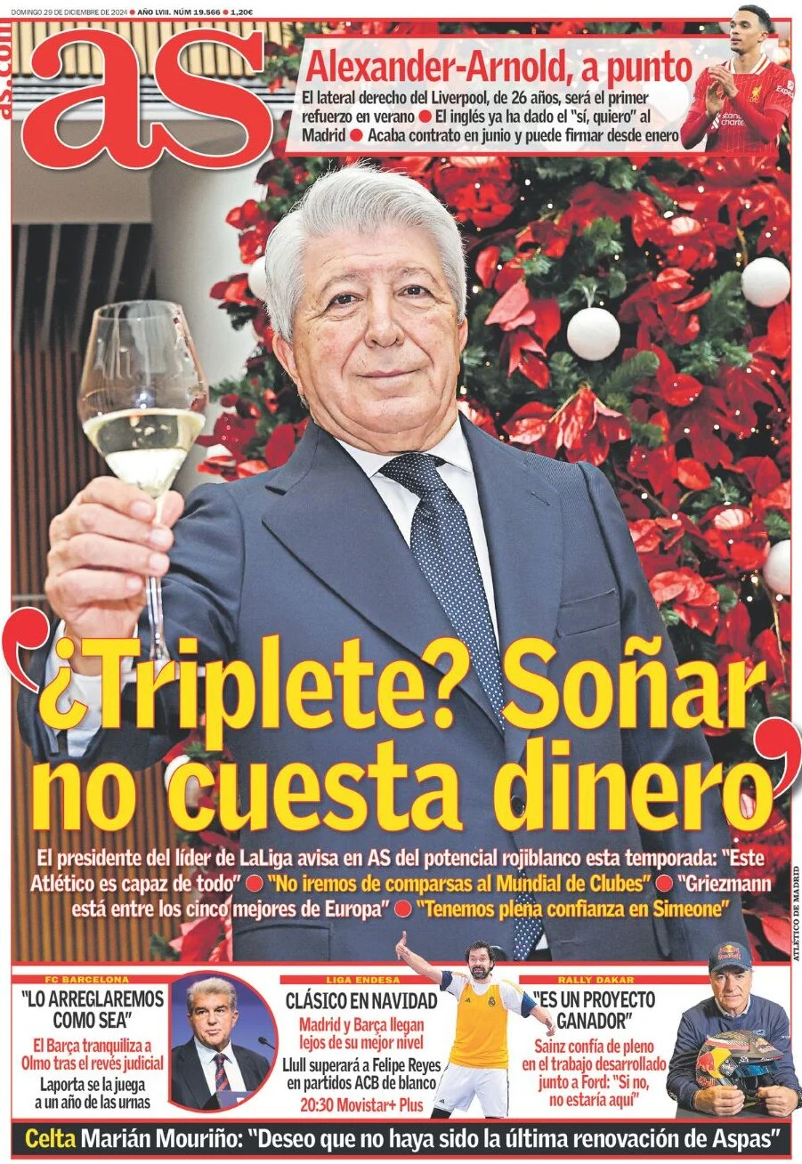 anteprima della prima pagina di as-madrid del 29/12/2024