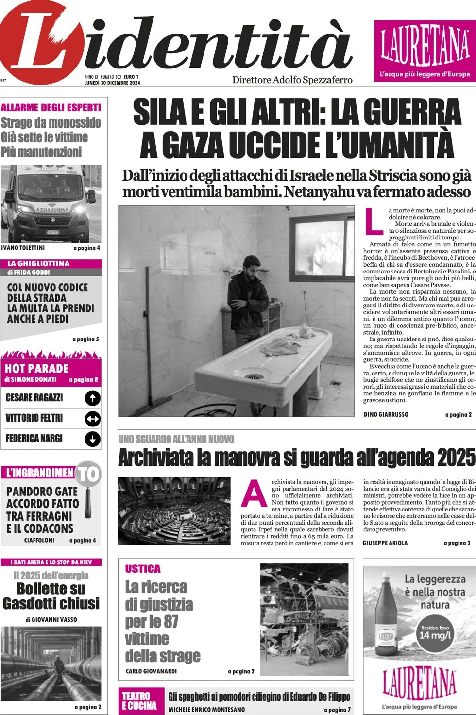 anteprima della prima pagina di lidentit del 30/12/2024