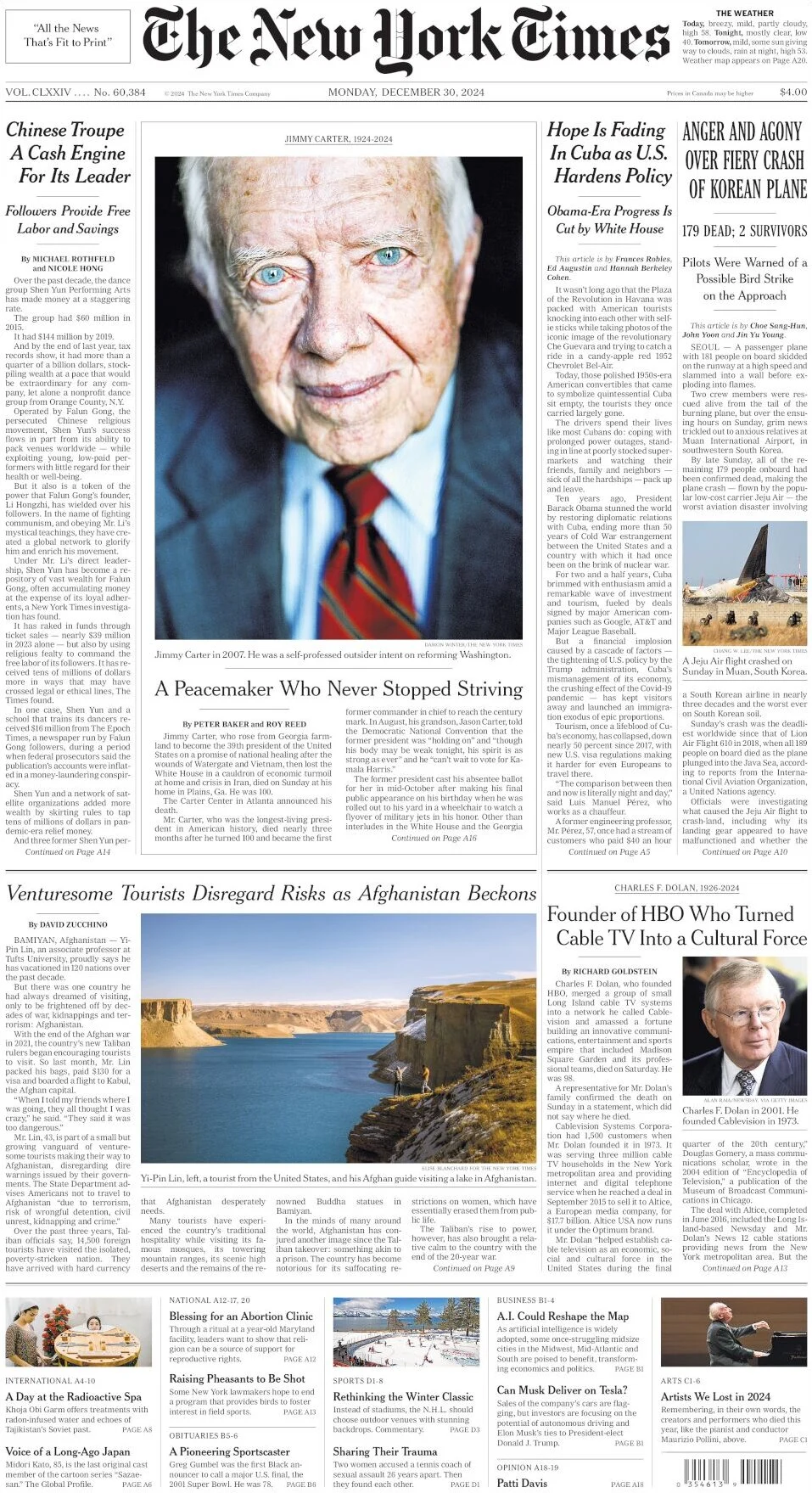 anteprima della prima pagina di the-new-york-times del 30/12/2024