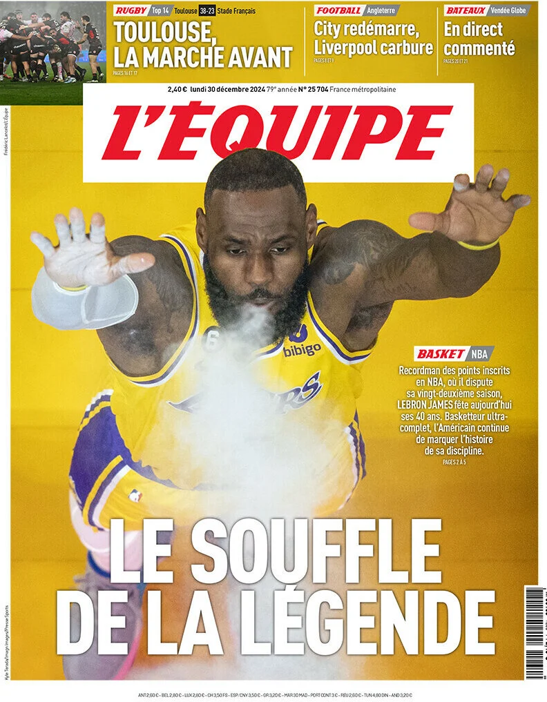 anteprima della prima pagina di lequipe del 30/12/2024
