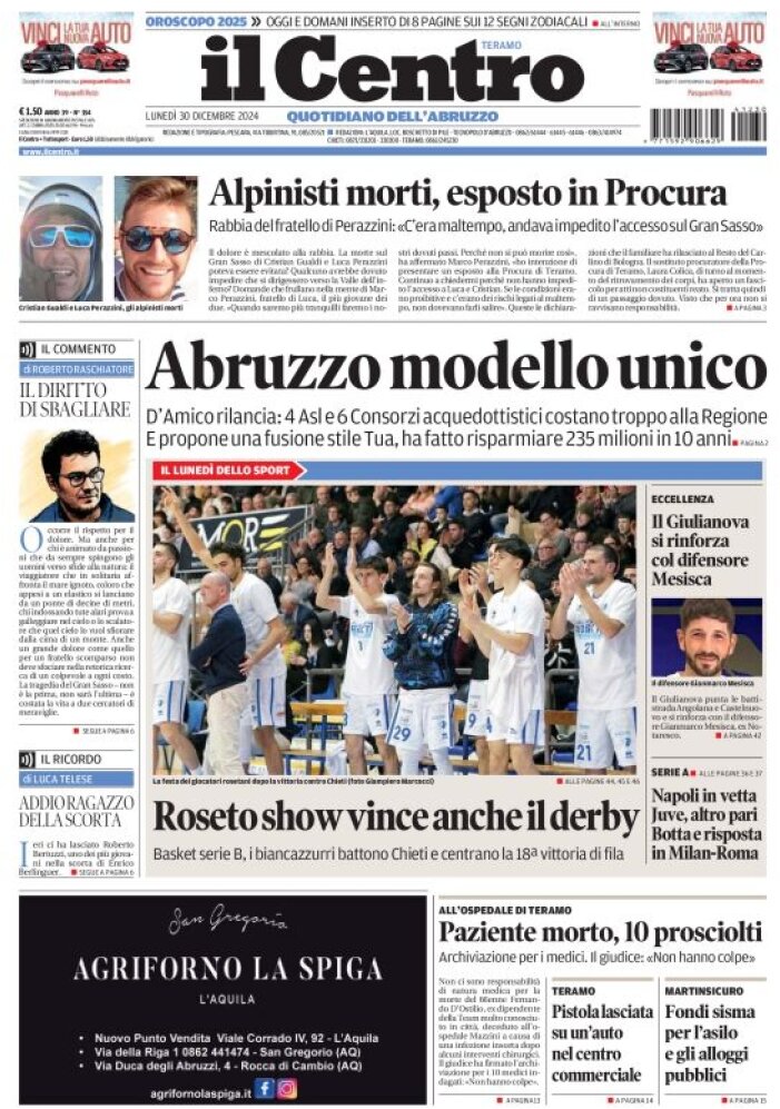 anteprima della prima pagina di il-centro-teramo del 30/12/2024