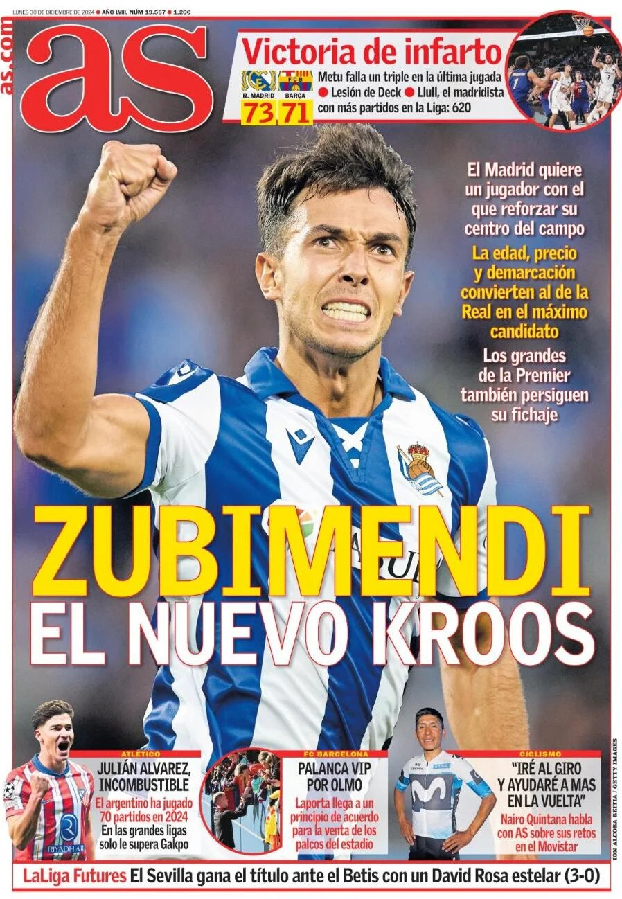 anteprima della prima pagina di as-madrid del 30/12/2024