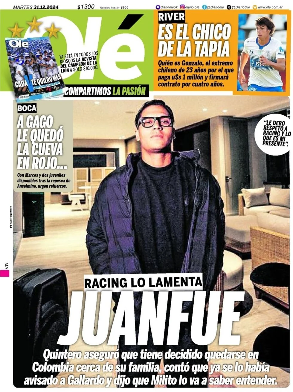 anteprima della prima pagina di ol del 31/12/2024