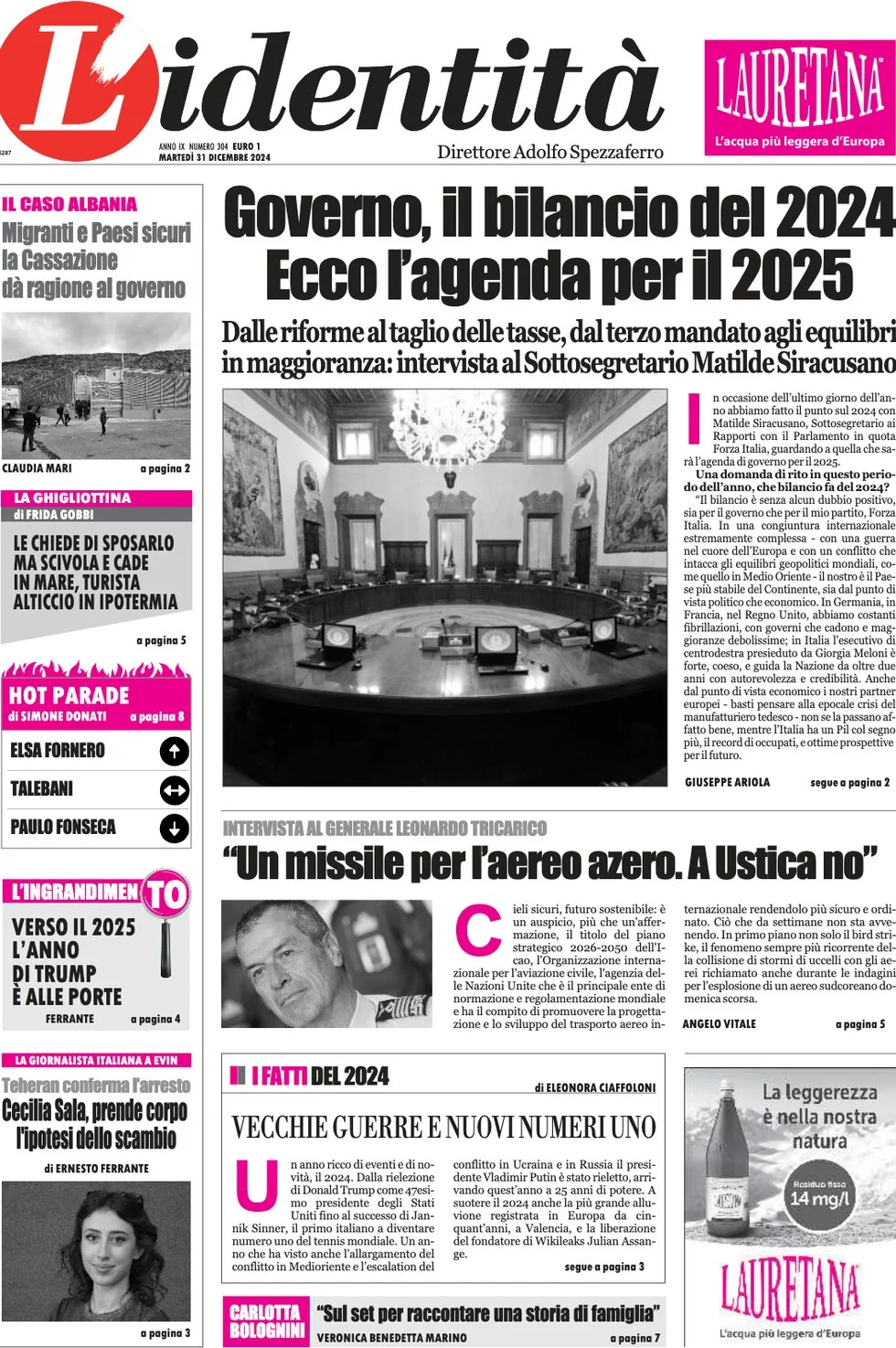 anteprima della prima pagina di lidentit del 31/12/2024