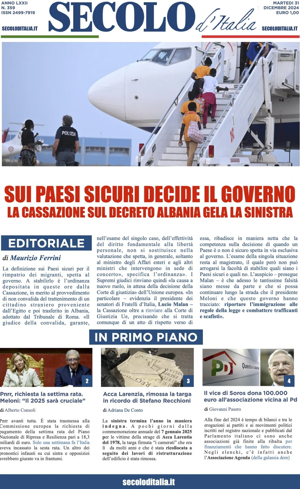 anteprima della prima pagina di secolo-ditalia del 31/12/2024
