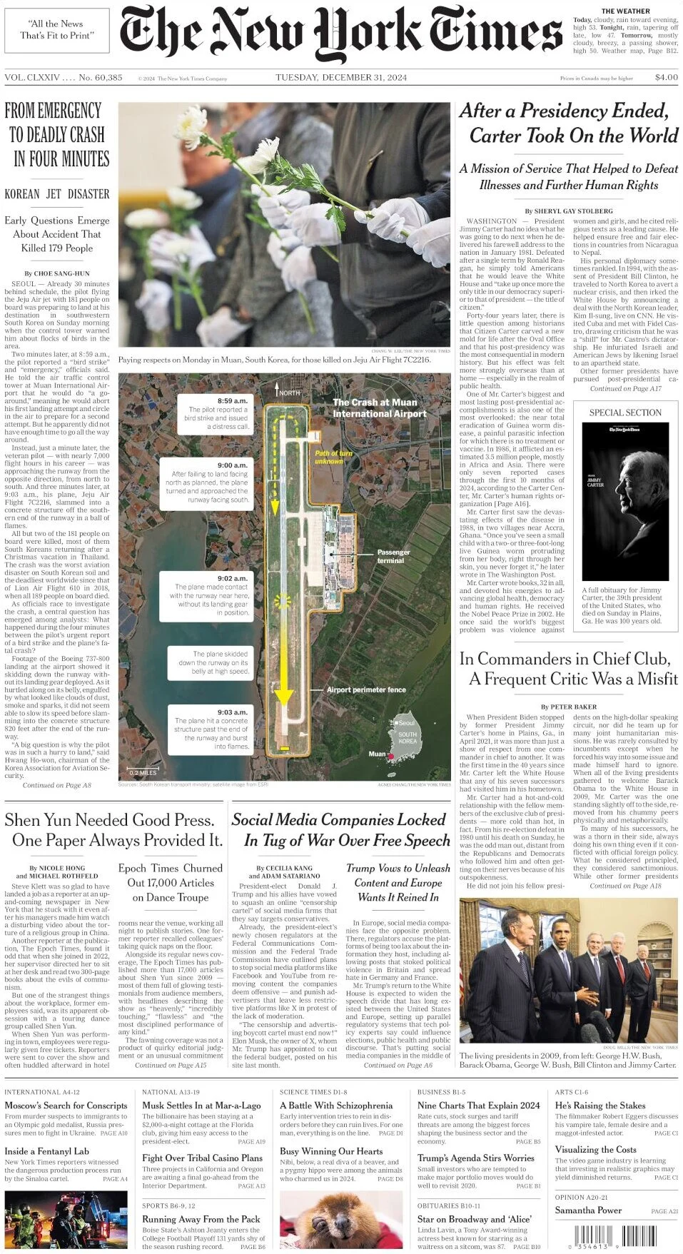 anteprima della prima pagina di the-new-york-times del 31/12/2024