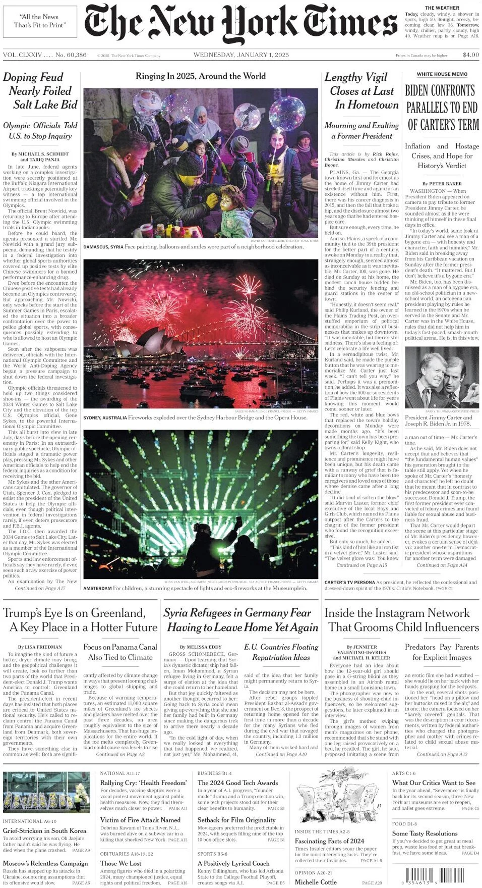 anteprima della prima pagina di the-new-york-times del 01/01/2025