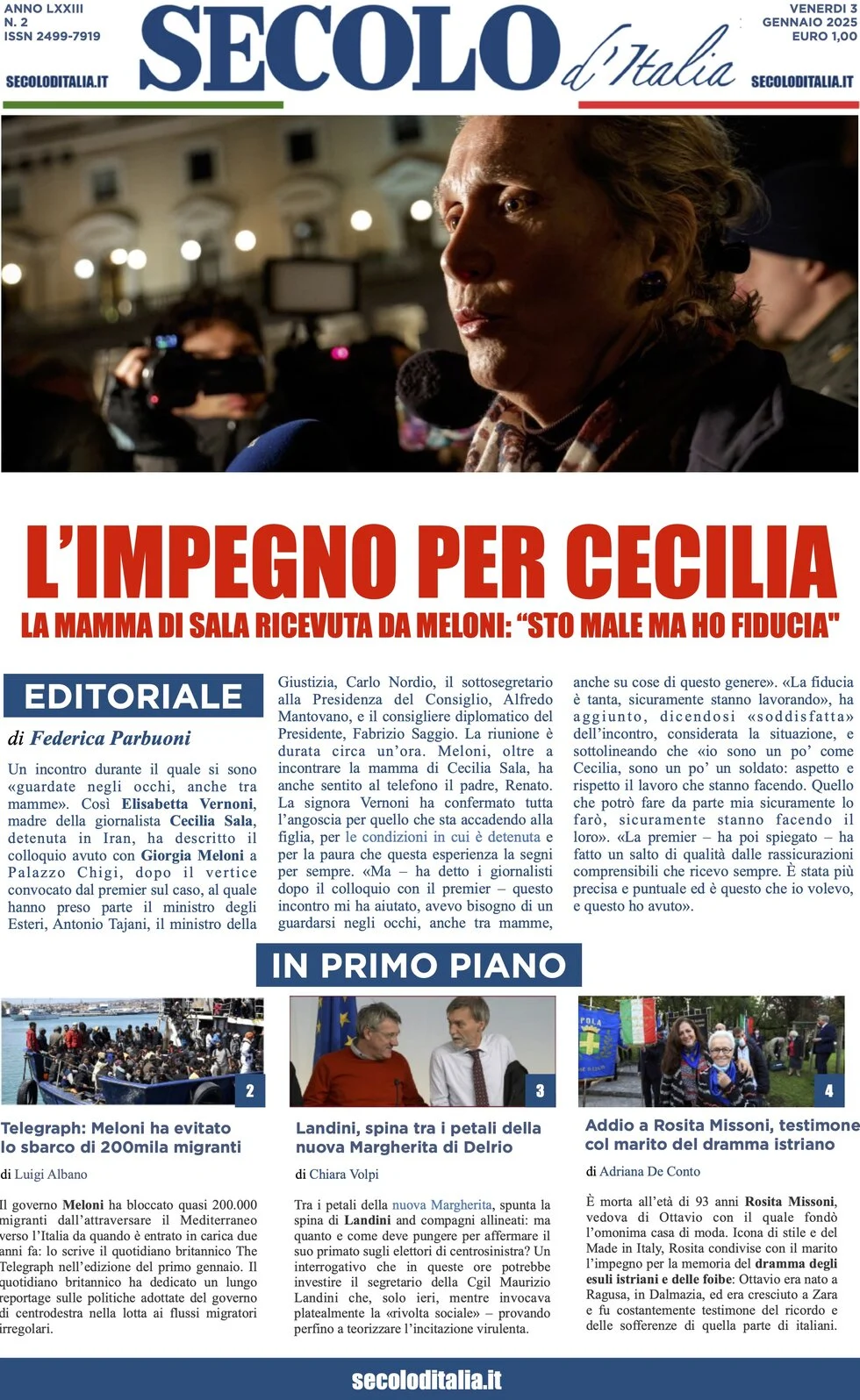 anteprima della prima pagina di secolo-ditalia del 03/01/2025