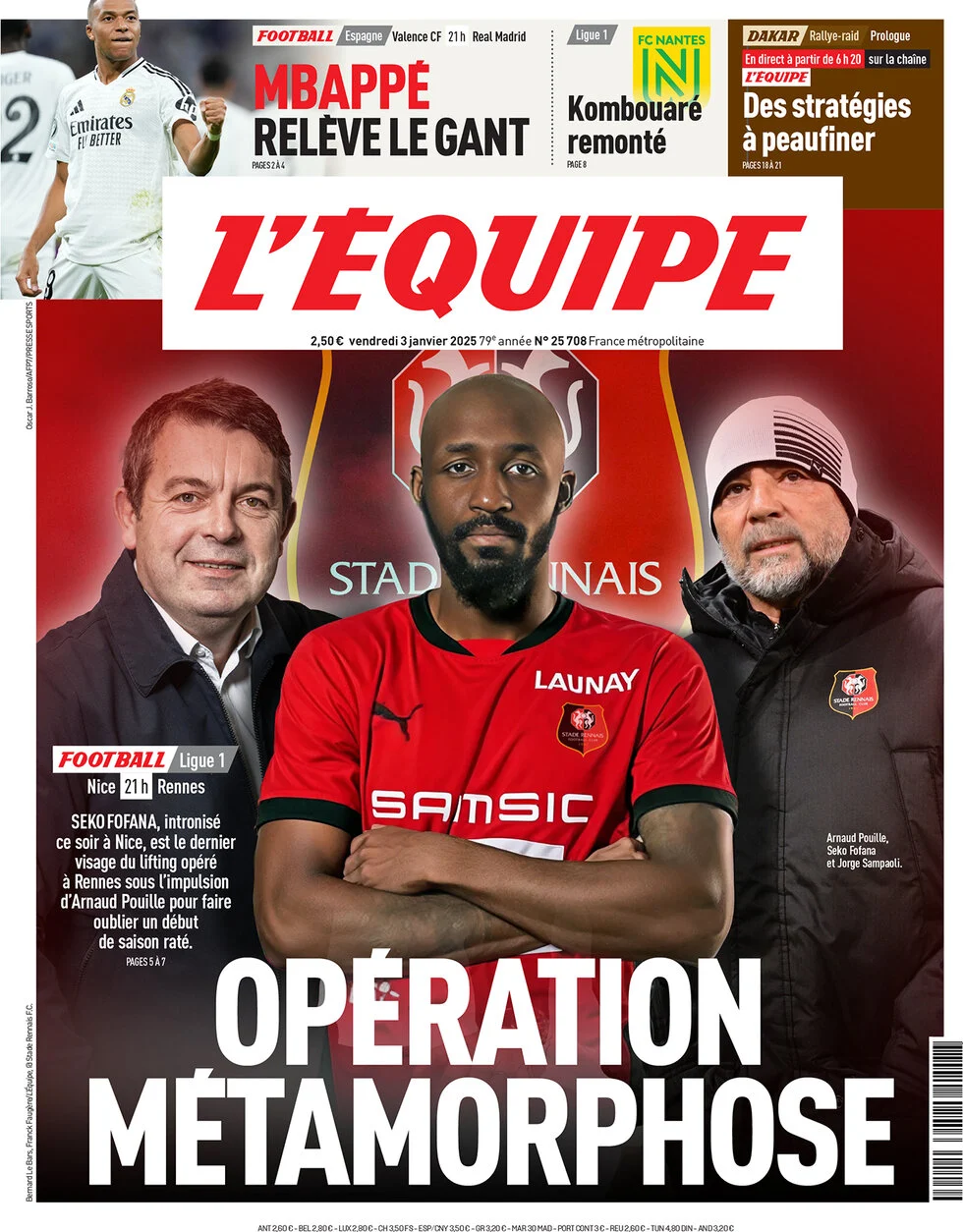 anteprima della prima pagina di lequipe del 03/01/2025