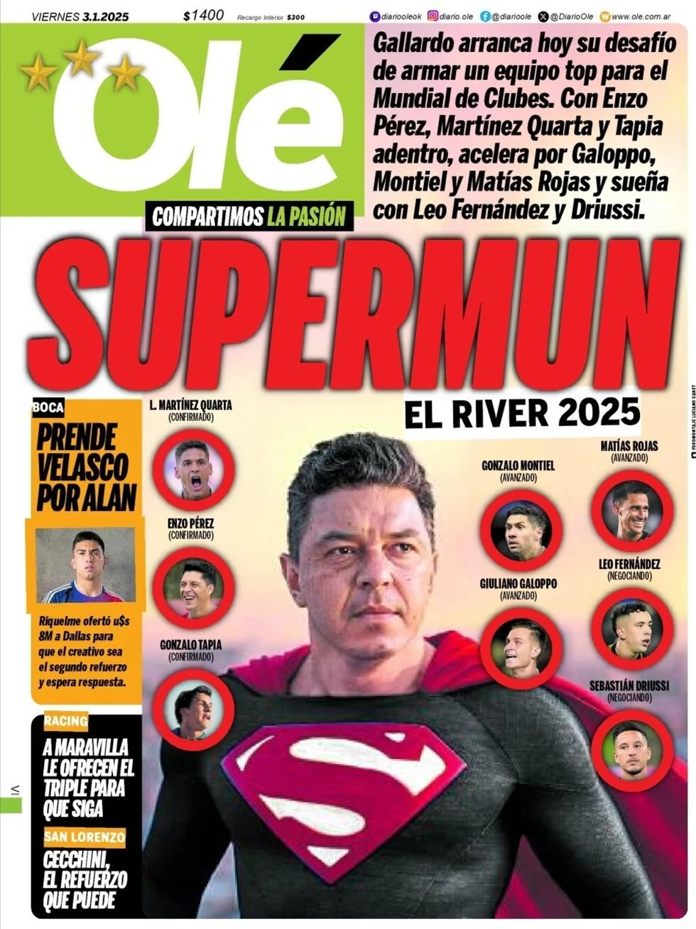 anteprima della prima pagina di ol del 03/01/2025