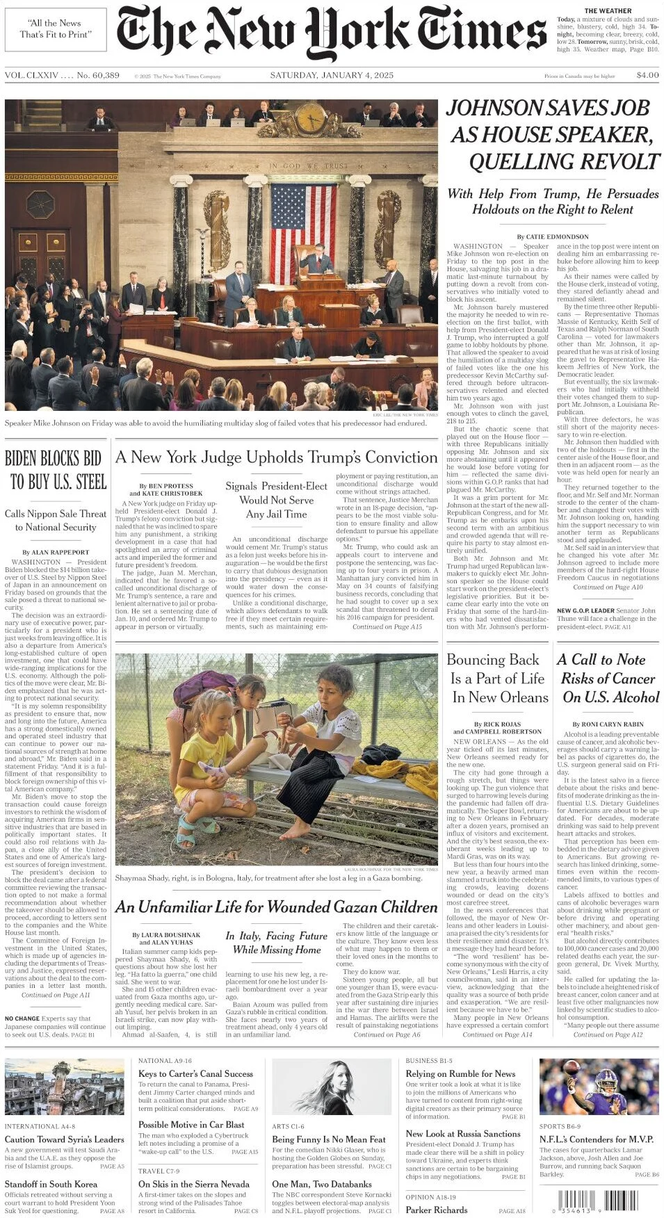 anteprima della prima pagina di the-new-york-times del 04/01/2025