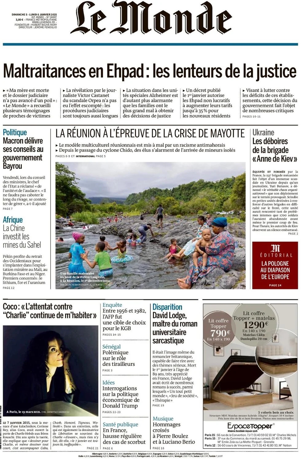 anteprima della prima pagina di le-monde del 04/01/2025