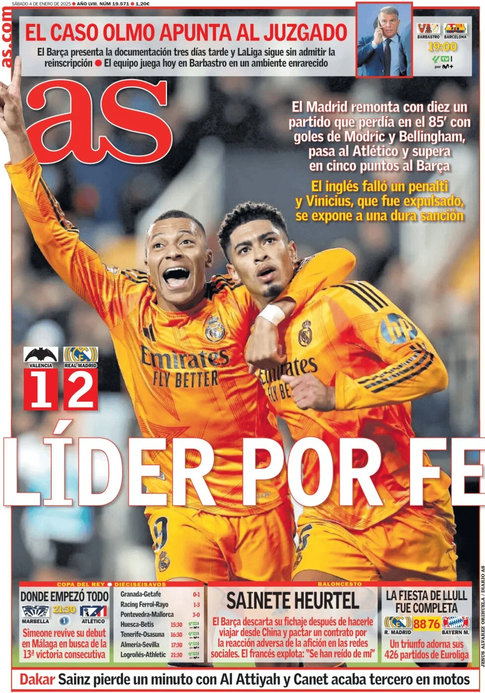 anteprima della prima pagina di as-madrid del 04/01/2025