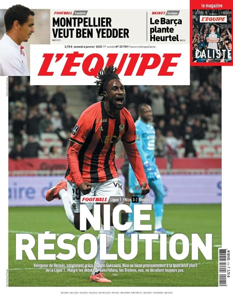 anteprima della prima pagina di lequipe del 04/01/2025