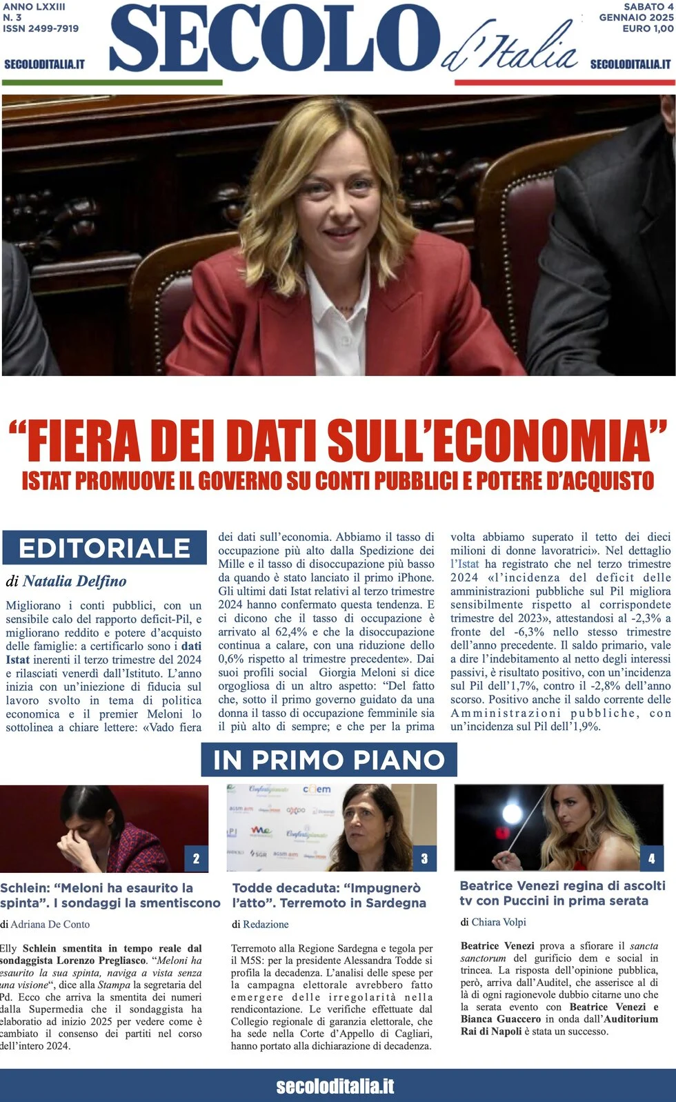 anteprima della prima pagina di secolo-ditalia del 04/01/2025