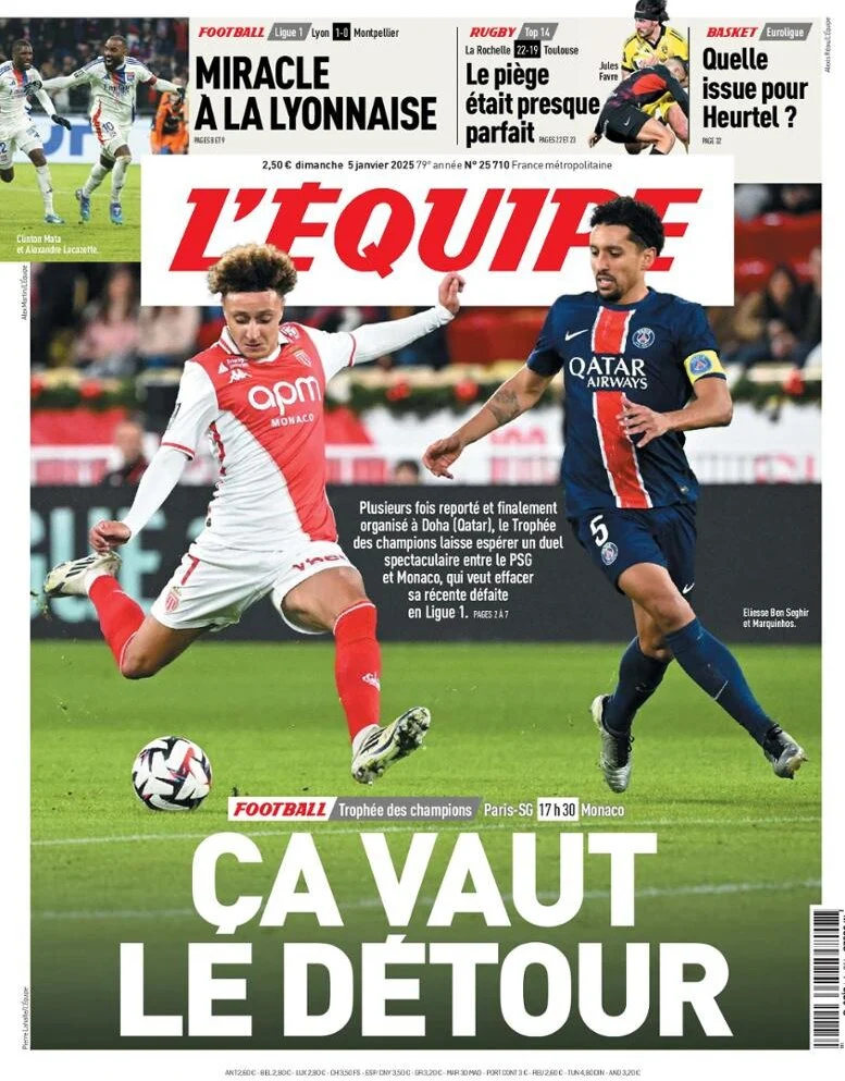 anteprima della prima pagina di lequipe del 05/01/2025