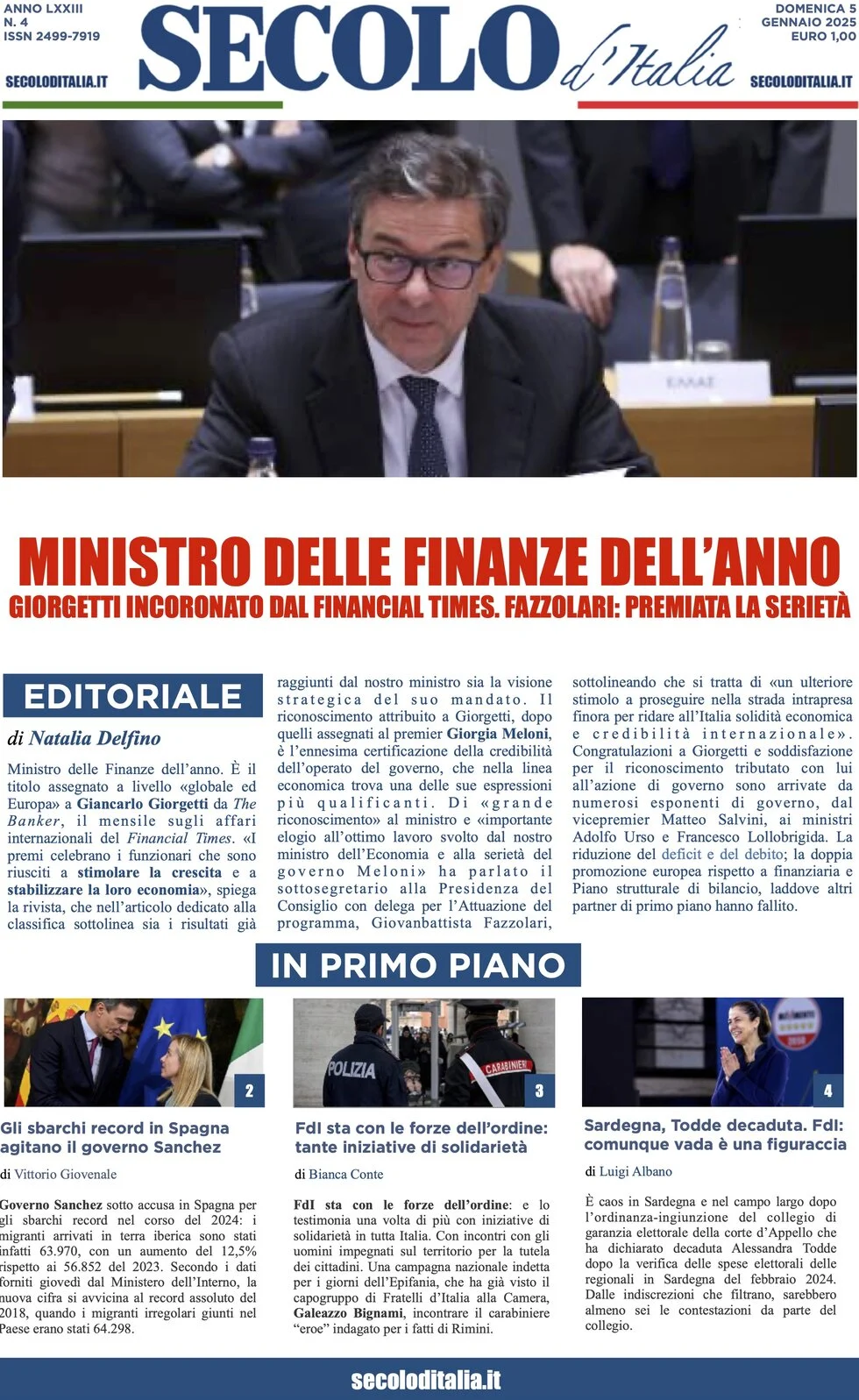 anteprima della prima pagina di secolo-ditalia del 05/01/2025