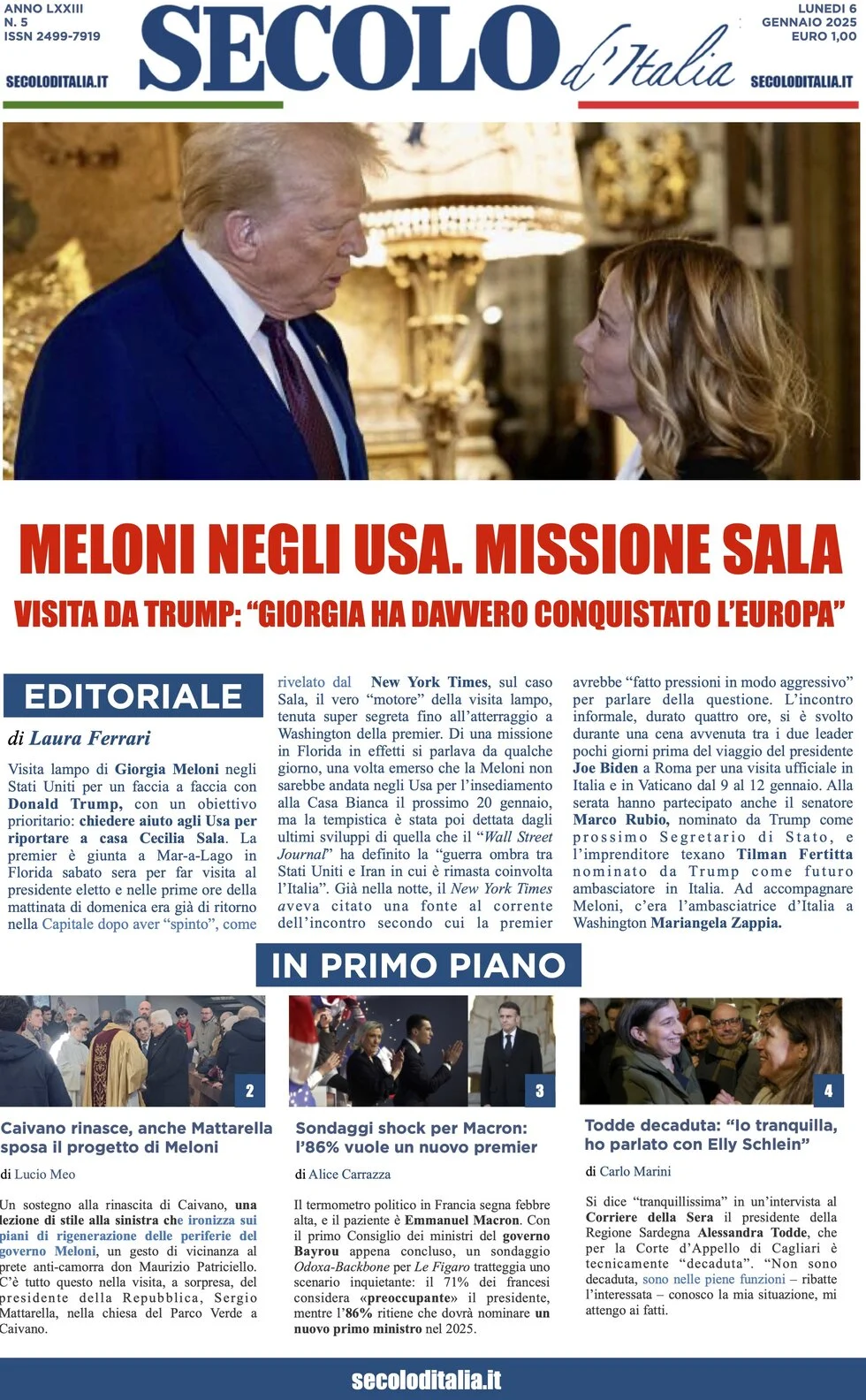 anteprima della prima pagina di secolo-ditalia del 06/01/2025