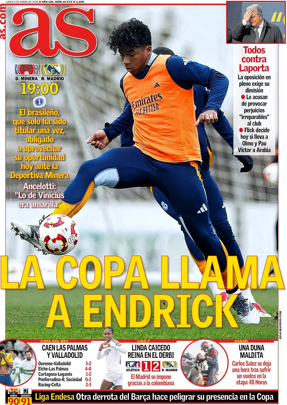 anteprima della prima pagina di as-madrid del 06/01/2025