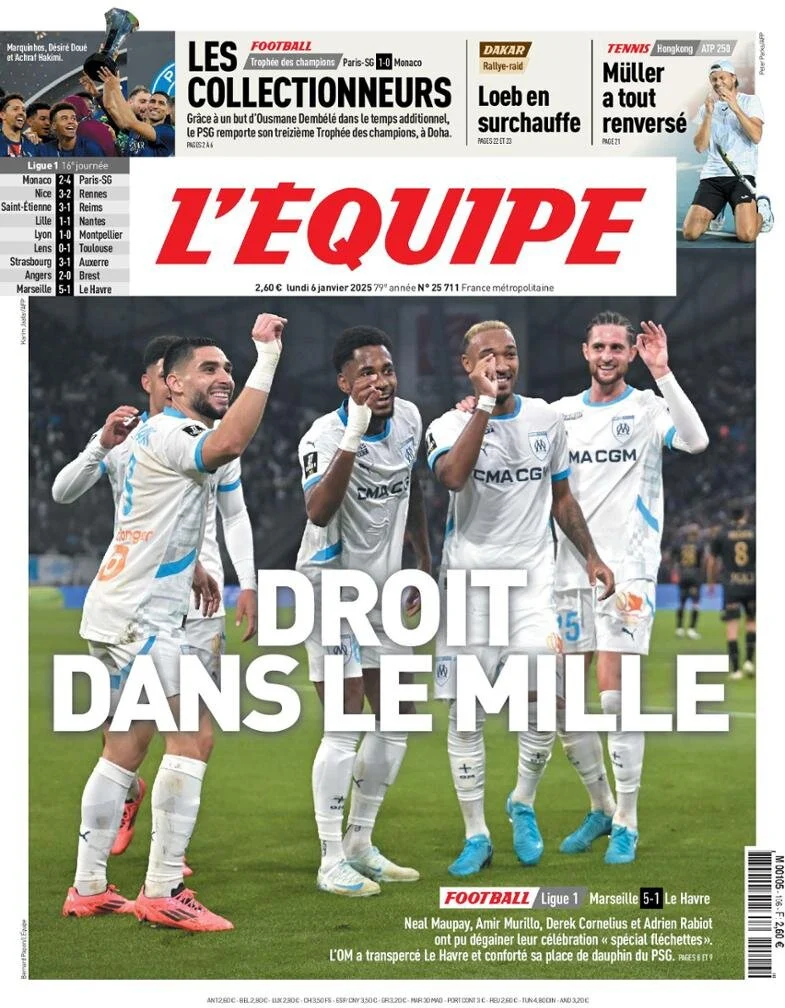 anteprima della prima pagina di lequipe del 06/01/2025