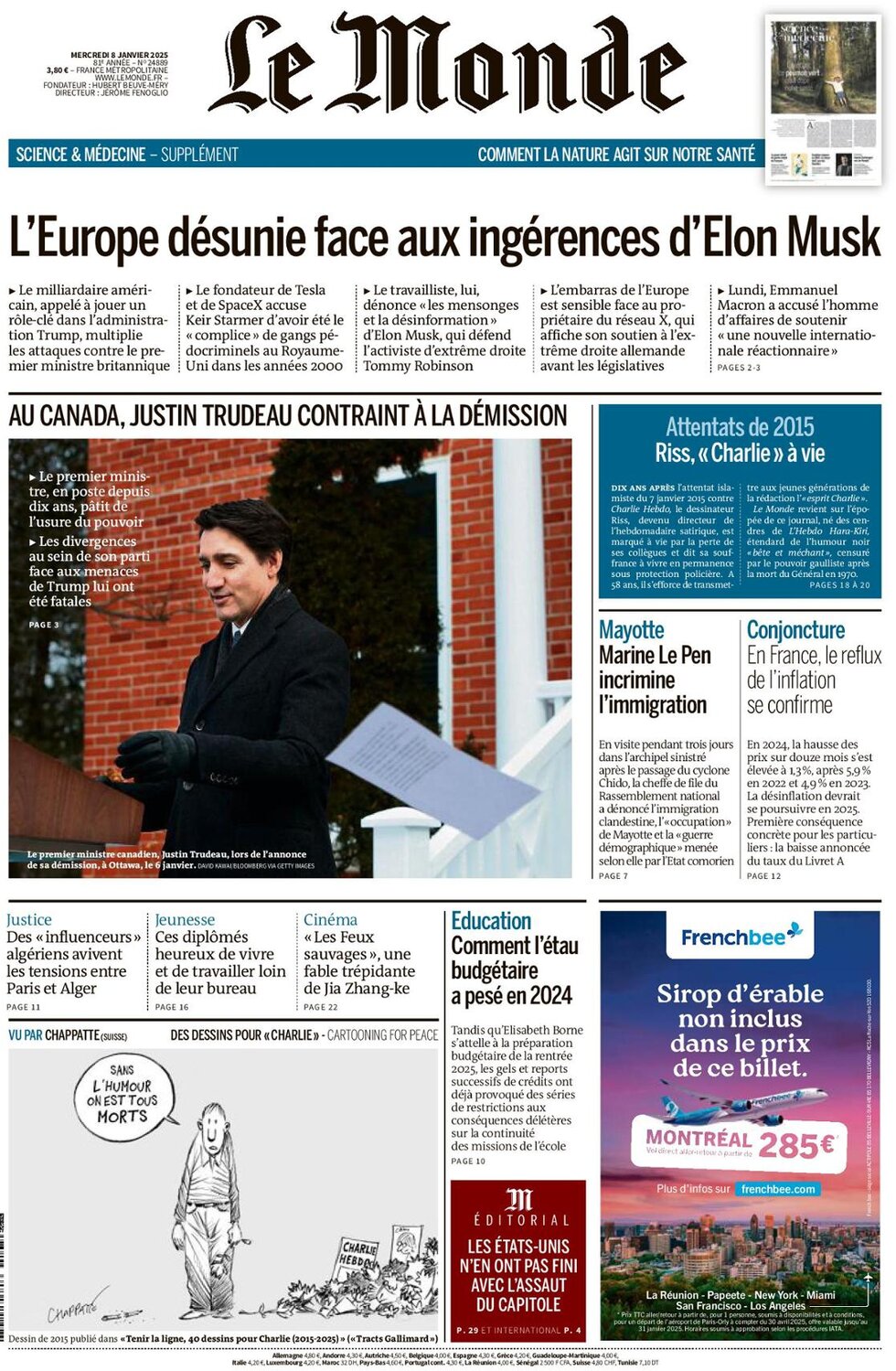 anteprima della prima pagina di le-monde del 07/01/2025