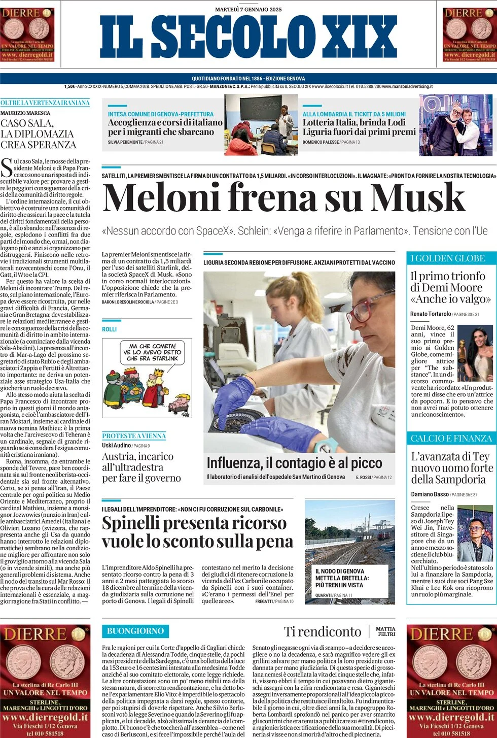 anteprima della prima pagina di il-secolo-xix del 07/01/2025