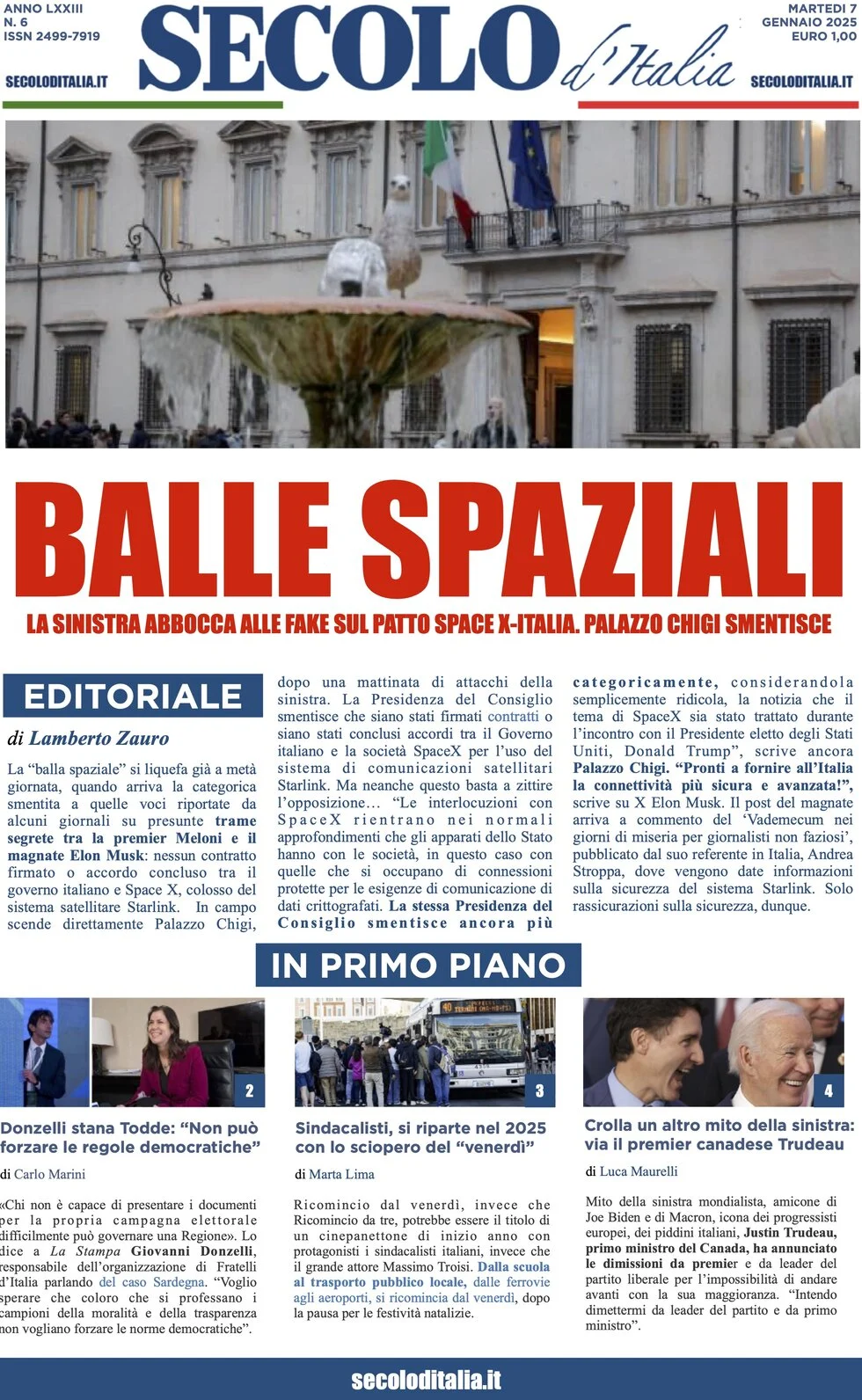 anteprima della prima pagina di secolo-ditalia del 07/01/2025