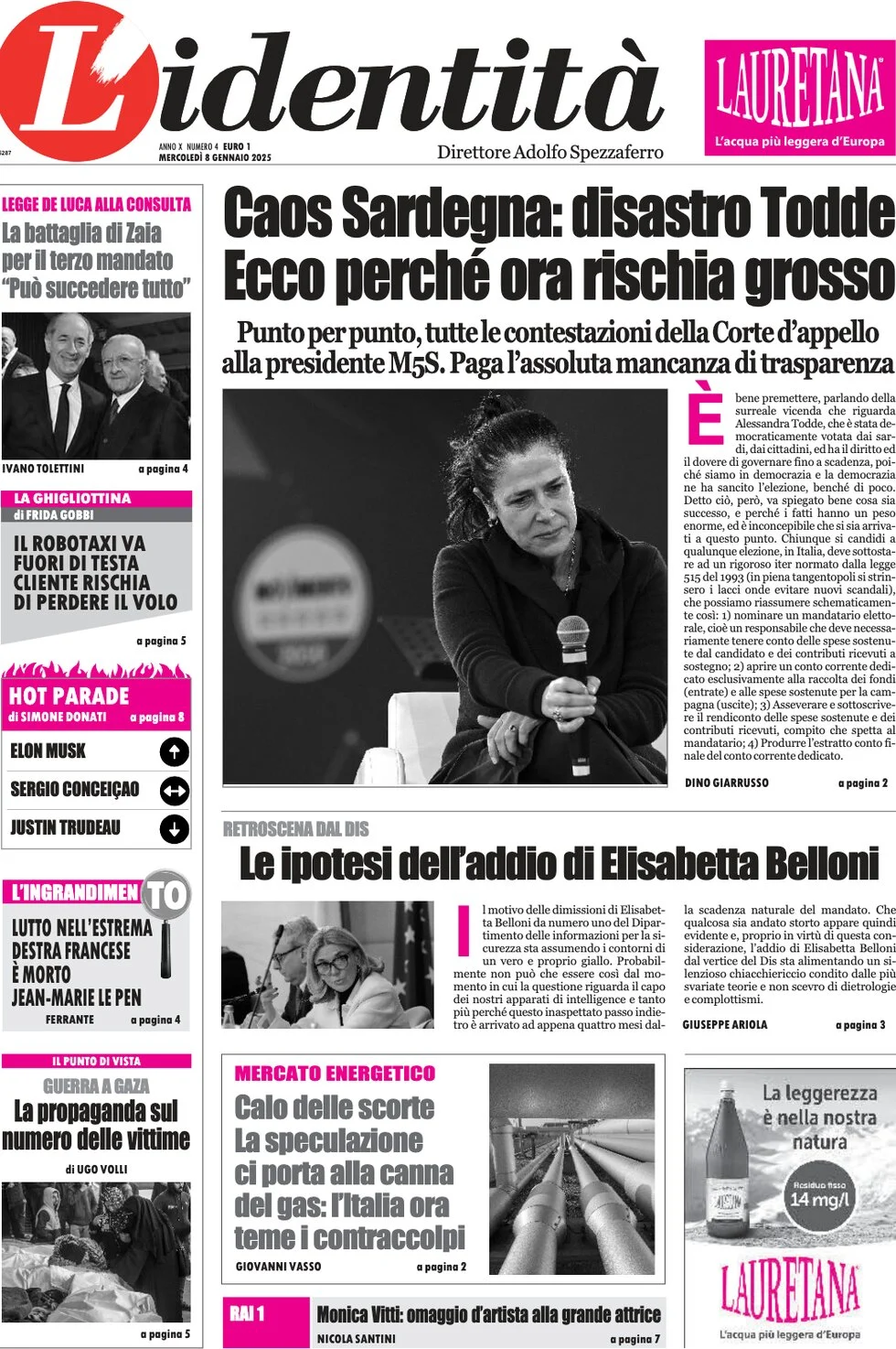 anteprima della prima pagina di lidentit del 08/01/2025