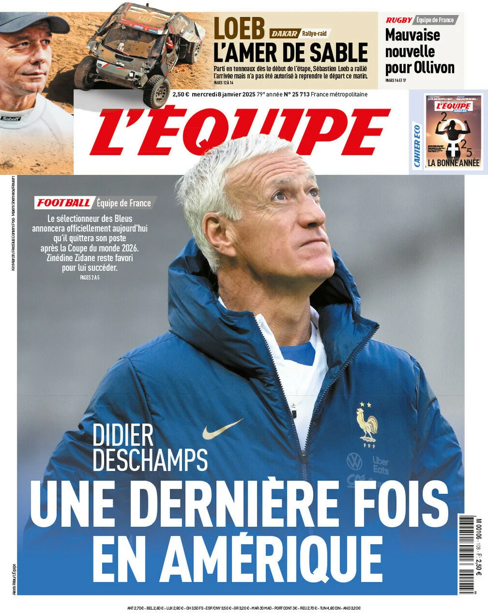 anteprima della prima pagina di lequipe del 08/01/2025