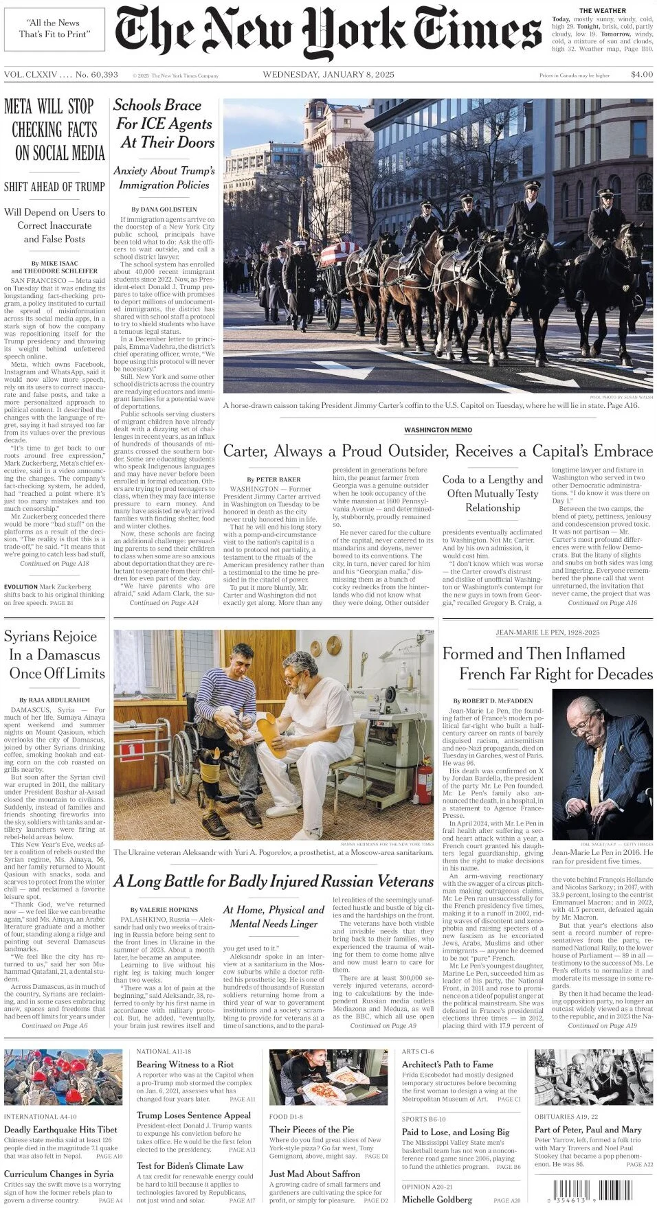 anteprima della prima pagina di the-new-york-times del 08/01/2025
